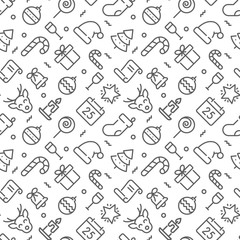 Christmas seamless pattern with thin line icons