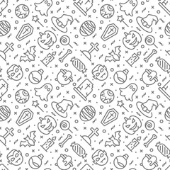 Halloween seamless pattern with thin line icons