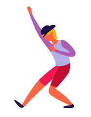 boy in a cap teenager dances jumping