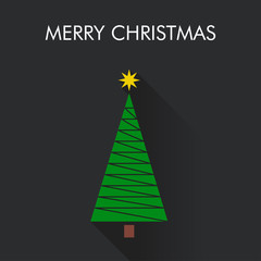 Logotipo Merry Christmas con árbol abstracto con lineas zigzag con sombra en fondo gris