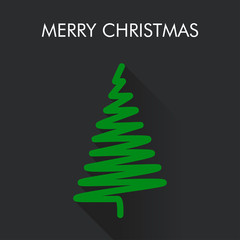 Logotipo Merry Christmas con árbol abstracto con lineas zigzag con sombra en fondo gris