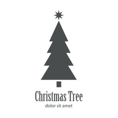 Logotipo con texto Christmas Tree con árbol abstracto con varias ramas en color gris