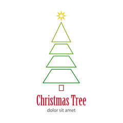 Logotipo con texto Christmas Tree con árbol abstracto con varias ramas lineal en tonos verdes