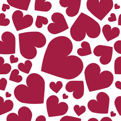 Square seamless postcard with red hearts pattern on white background