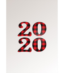 Paper cut on greeting card winter seasonal holidays - New Year 2020 on tartan checkered plaid - vector illustration