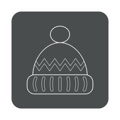Icono plano lineal sombrero de lana en cuadrado color gris