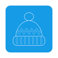 Icono plano lineal sombrero de lana en cuadrado color azul
