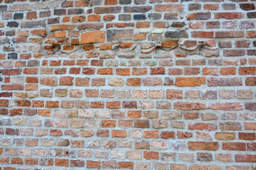 Fototapeta premium Empty old brick wall texture. Painted problematic wall surfaces. Rough. Grunge, stone, background. Abstract web banner.