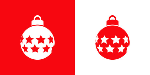 Icono plano bola de navidad con estrellas en horizontal en rojo y blanco