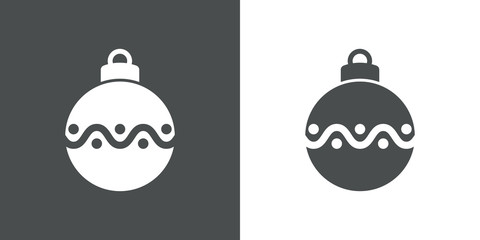 Icono plano bola de navidad con linea ondulada y círculos en gris y blanco
