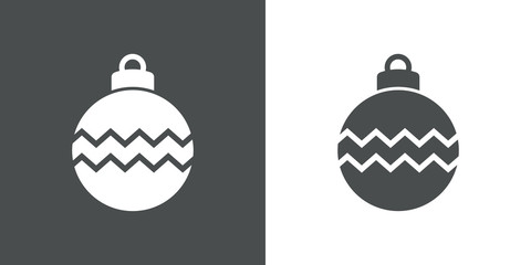 Icono plano bola de navidad con lineas en zigzag en gris y blanco