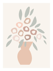 Pastel vase of flowers. Minimal vector illustration