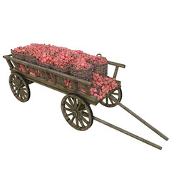 Ripe tomatoes in a wooden cart