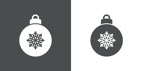 Icono plano bola de navidad con copo de nieve centrado en gris y blanco