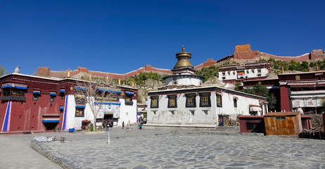 Scenic shot of an empty square inside the beautiful Pelkor Chode monastery.