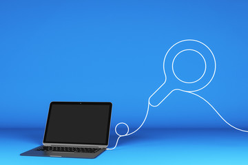 Blank laptop with magnifier