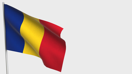 Romania waving flag illustration on flagpole.