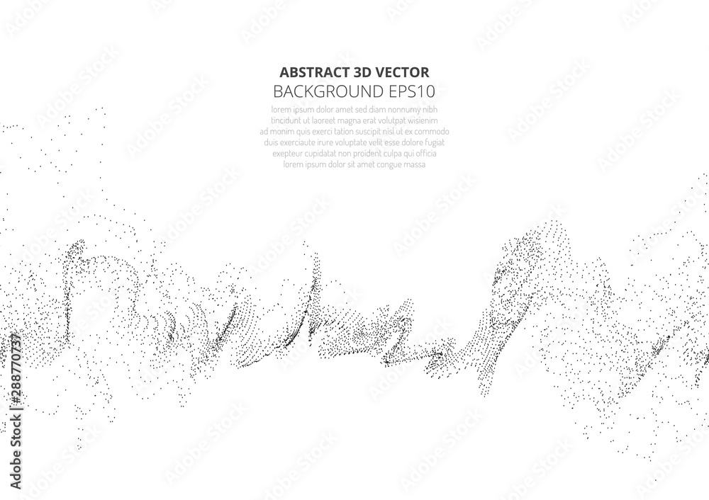 Poster abstract background with sprayed particles. fluctuations in geometric shapes in space.