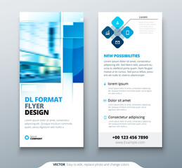 Blue DL Flyer design with square shapes, corporate business template for dl flyer. Creative concept flyer or banner layout.