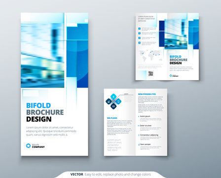 Bi fold brochure design with square shapes, corporate business template for bi fold flyer. Creative concept folded flyer or bifold brochure.