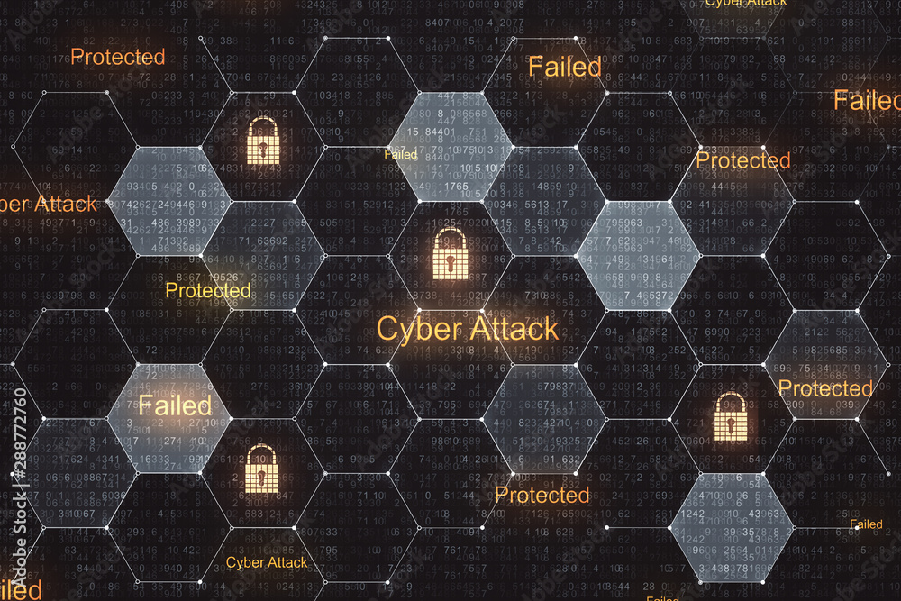 Poster digital crime and internet protection concept with lock icons in cells.