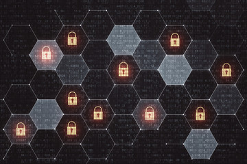 Digital crime and internet security concept with lock icons in cells.
