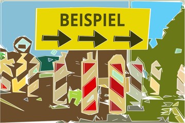 Beispiel - Konzept Wegweiser Gelbes Schild 14, Pfeile nach rechts