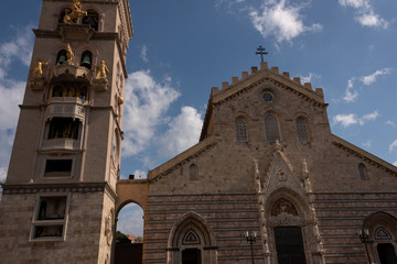 cathedral of Messina with the facade and the bell tower on the large square