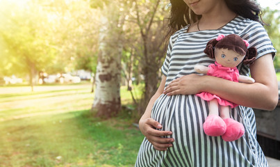 pregnant girl walks in the summer park