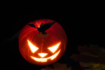 Halloween Pumpkin In A Mystic Forest At Night
