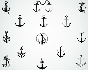 Set of Anchors. Anchors silhouette isolated on white background. VECTOR