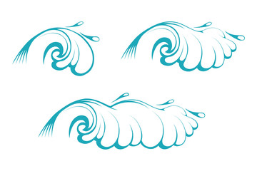 Fototapeta premium Sea Waves. Blue Stormy Wave. Ocean Tidal Storm Waves. Vector graphics to design.