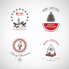 Christmas Icons And Elements Set - Isolated On Gray Background - Vector Illustration, Collection Of Xmas Icons For Label, Sticker, Christmas Tree, Santa Claus Icon And Logo. Merry Christmas Typography
