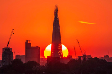 Sunset behind the London skyline
