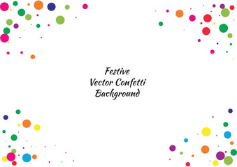 Fototapeta na wymiar Festive color round confetti background. Abstract frame confetti texture for holiday, postcard, poster, website, carnivals, birthday and children's parties. Cover confetti mock-up. Wedding card layout