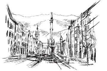 Rysynek ręcznie rysowany. Ulica w Insbruku © Edwardkarczmarski