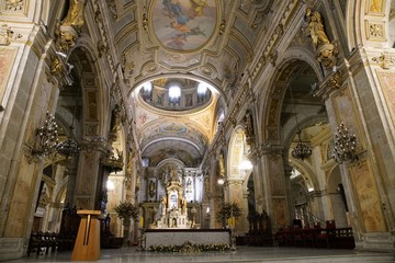 Fototapeta premium Santiago Metropolitan Cathedral at the Plaza de Armas in Santiago de Chile