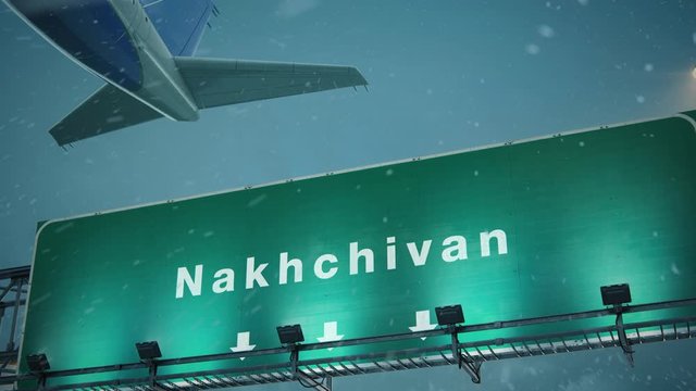 Airplane Takeoff Nakhchivan in Christmas