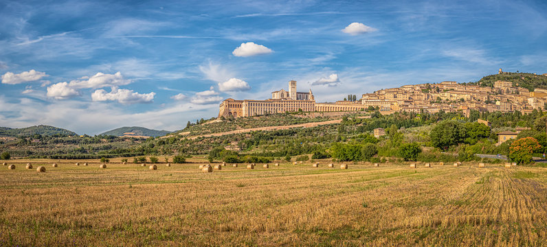 Panoramic view of the Assisi (Italy) and the Basilica of San Francesco.