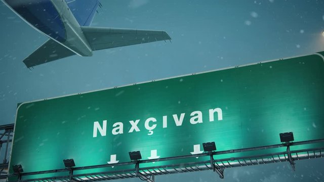 Airplane Takeoff Nakhchivan in Christmas