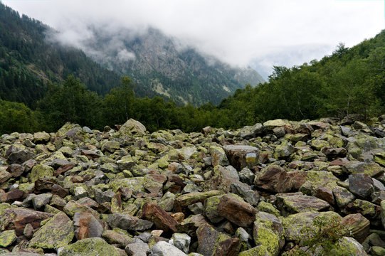 hiking path in wildlife between teberda and dombay, caucasus, with incredible beautiful nature