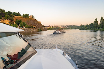 Prague boat cruise trip on river near Podolí and Vyšehrad