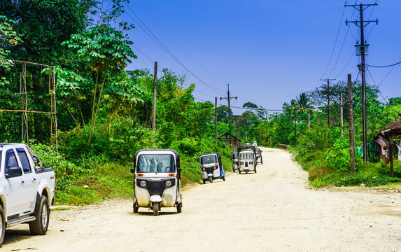 View on Tuk tuk on the street in Bahia Solano, Colombia
