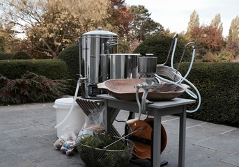 Homebrewing equipment from belgium. Furniture used to brew tasty craftbeer 