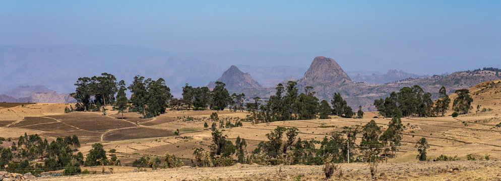 Landscape view between Gondar and the Simien mountains, Ethiopia, Africa
