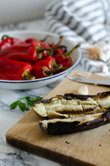Grilled red peppers and eggplant for vegetable salad