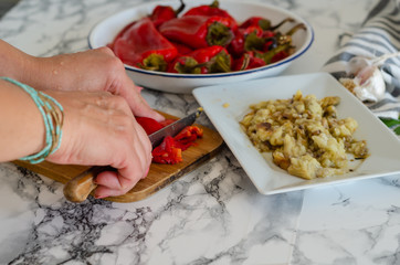 Grilled red peppers and eggplant for vegetable salad