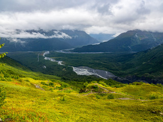 Lush Alaska Valley, Braided River and Mountains