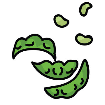 Cure edamame pods. Hand drawn Japanese soybean snack clipart. 