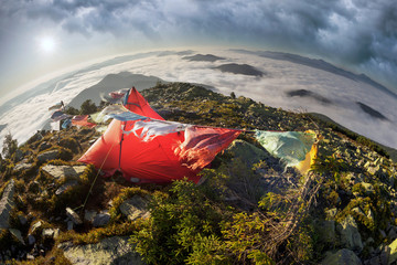 flags in the wind in the mountains © panaramka
